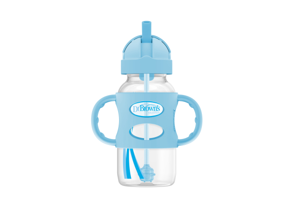 Dr Brown's 270ml Milestones Sippy Straw Bottle with Silicone Handles - Blue WB91012