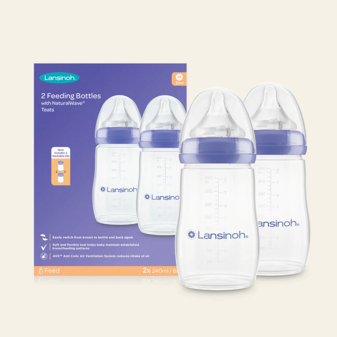 Lansinoh 2 Feeding Bottles With NaturalWave Teat (M) - 240ml 75850