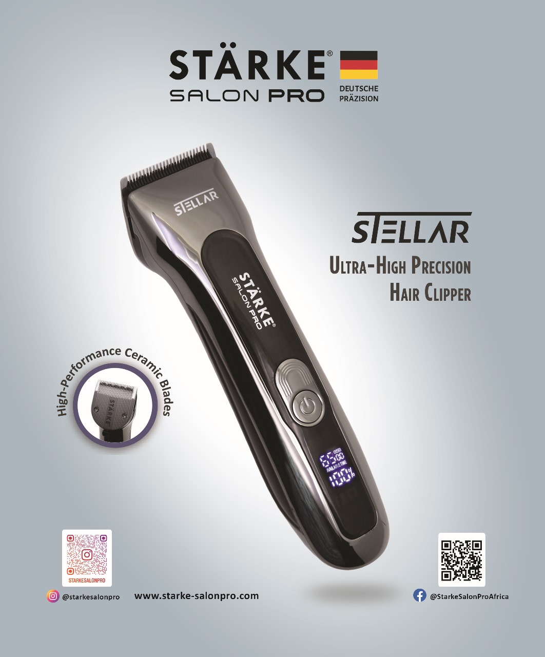 Starke Salon Pro Stellar Cordless Hair Clipper, Long Life Battery STELLAR