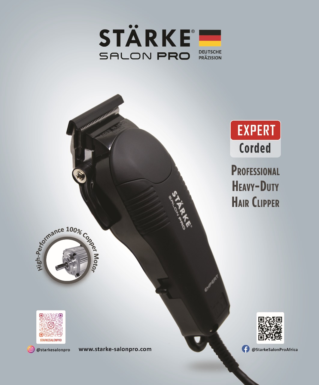 Starke Salon Pro EXPERT Corded Hair Clipper - 3 Pin UK plug, 220-240V, 50Hz 64087
