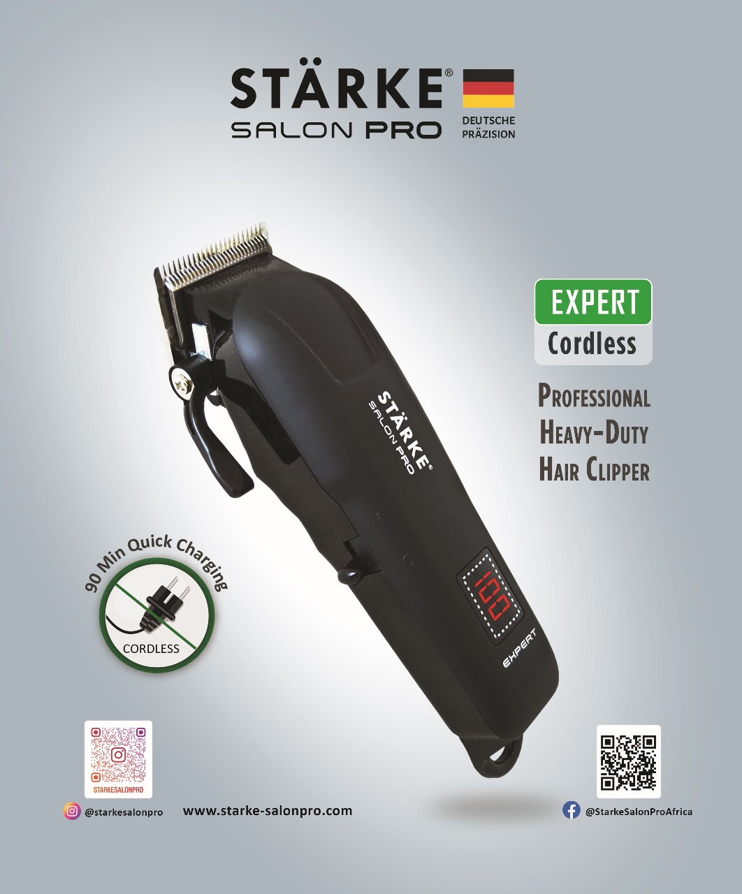 Starke Salon Pro EXPERT Cordless Hair Clipper - 3 Pin UK plug, 110-240V, 50Hz, battery Operated, Wireless 69591