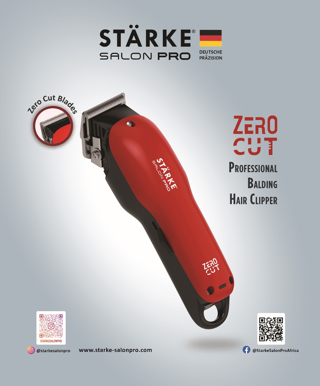 Starke Salon Pro Zero Cut Balding Hair Clipper - 3 Pin UK plug, 100-240V, 50Hz 26529