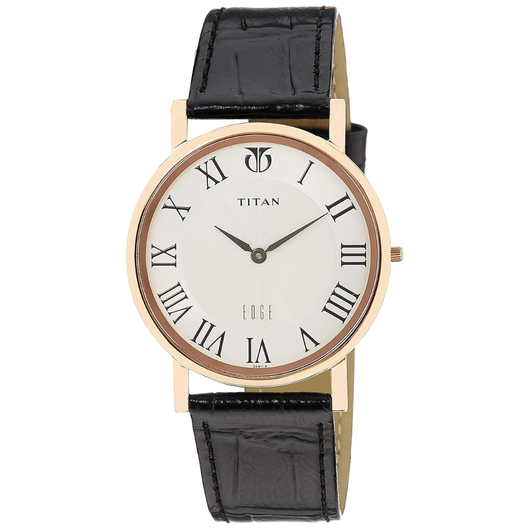 Titan White Dial Leather Strap Watch