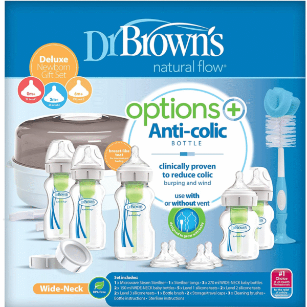 Dr. Brown’s Natural Flow Anti-Colic Options plus Wide-Neck Baby Bottle Deluxe Gift Set - Image 2