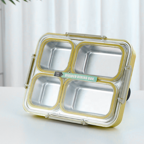 Bento Lunch Box with 4 Comparments Stainless Steel - Mustard