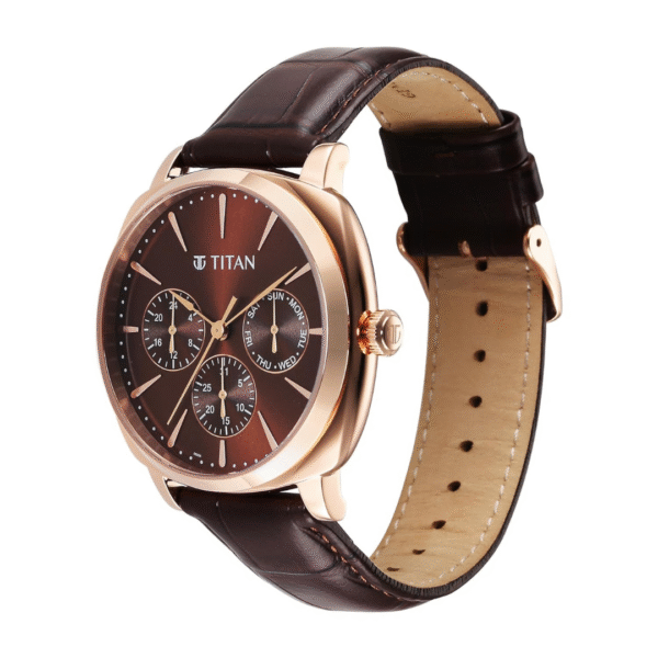Titan Classique Suave Brown Dial Rose Gold Leather Strap Watch for Men - Image 2