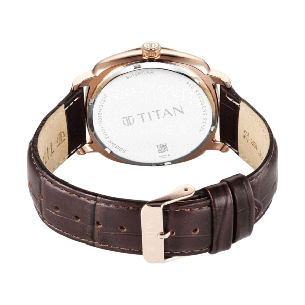 Titan Classique Suave Brown Dial Rose Gold Leather Strap Watch for Men - Image 4