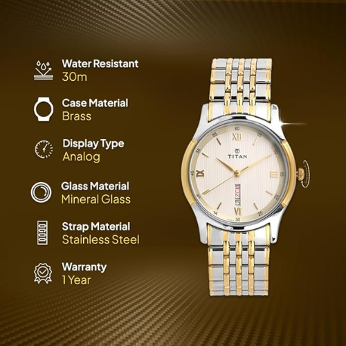 Titan Analog Day & Date Stainless Steel Watch for Men - Image 4