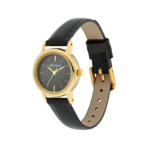 Titan Quartz Analog Black Dial Leather Strap Watch for Women - Image 3