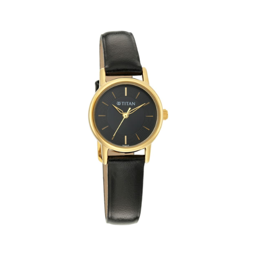 Titan Quartz Analog Black Dial Leather Strap Watch for Women