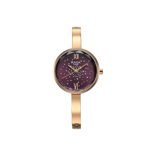 Titan Raga Showstopper Quartz Analog Purple Dial Metal Strap Watch for Women